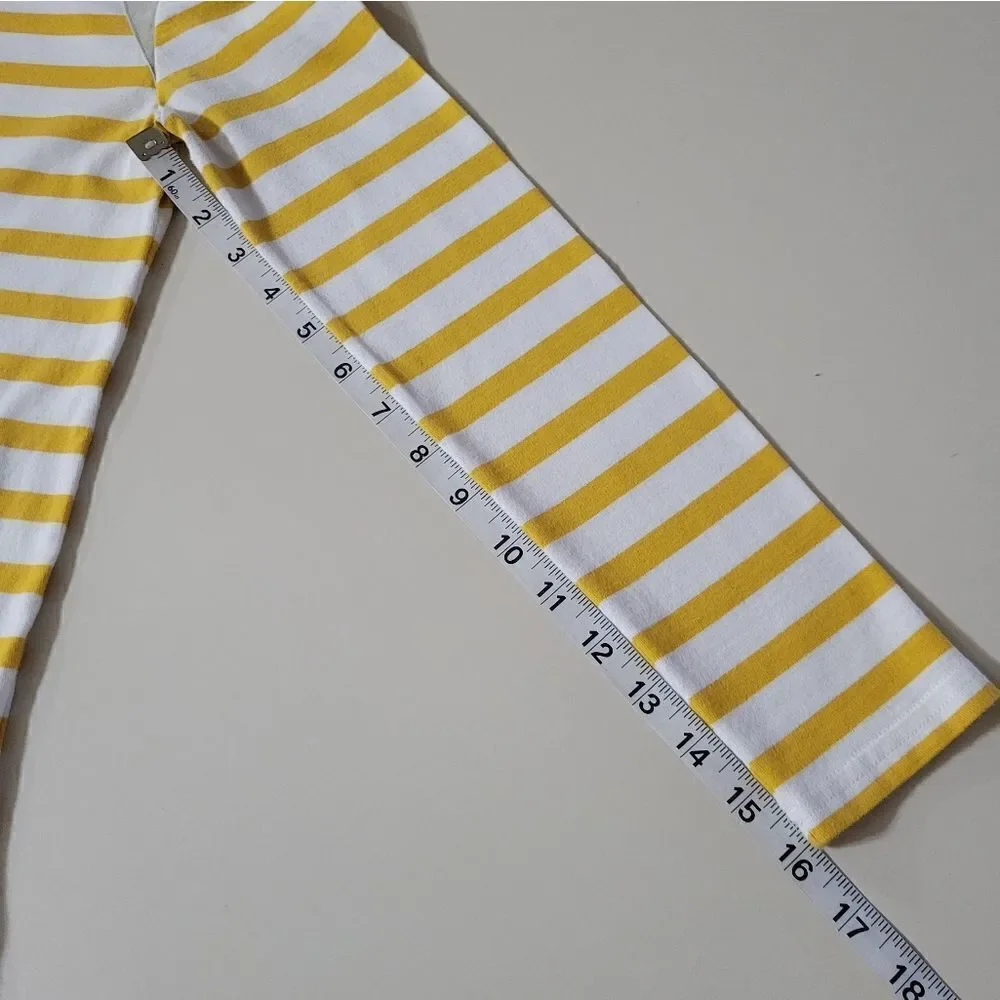 J.Crew Women's Crewneck Yellow Stripe Suede Shoulder Long Sleeve Pullover Top